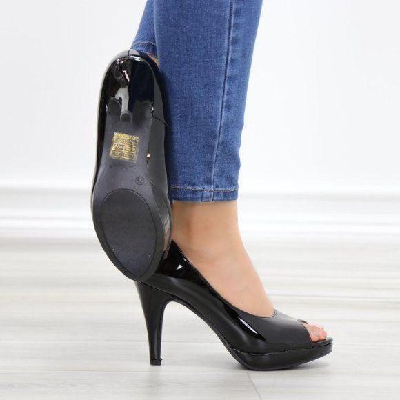 Black Patent Peep Toe High Heel Platform Pump - Picture 5 of 11